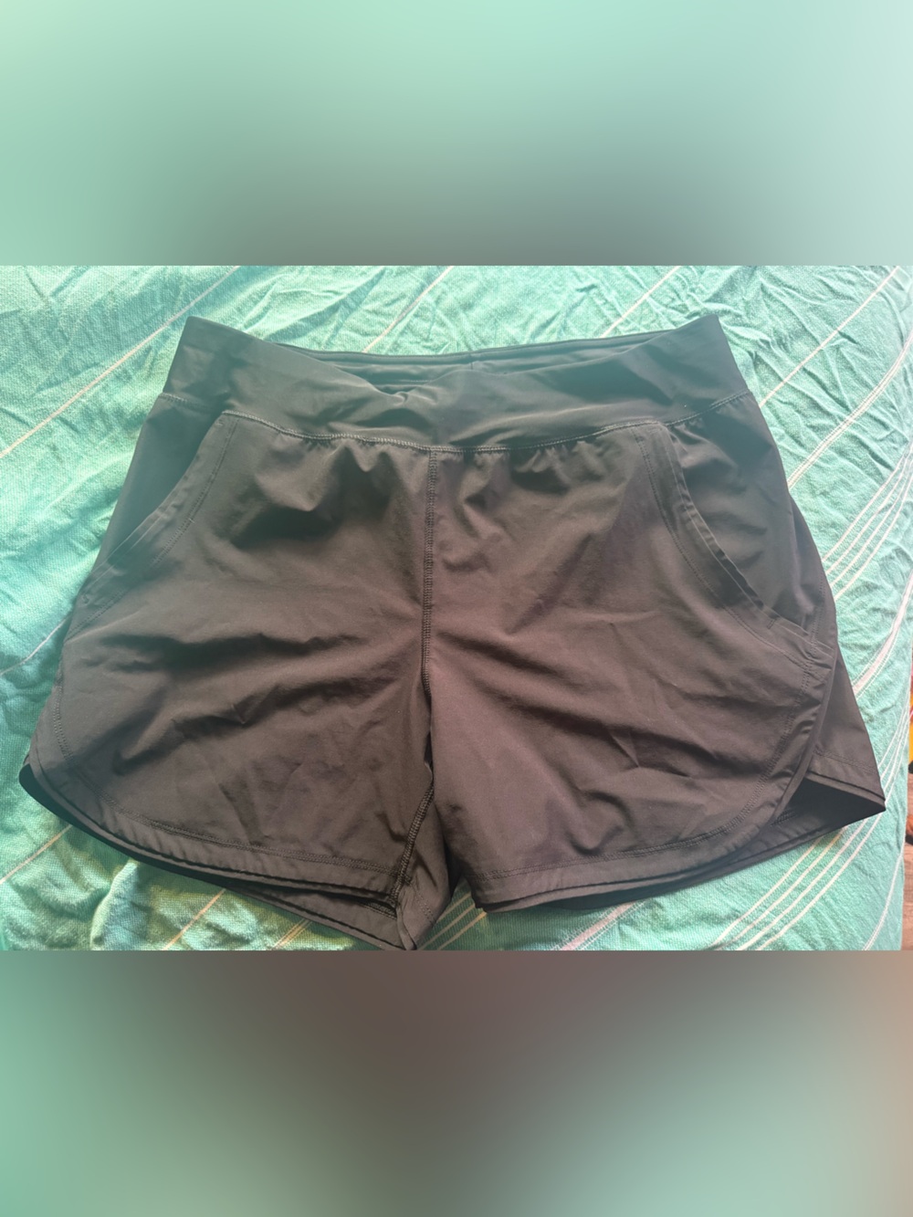 Lands' End Black Workout Shorts with White Logo